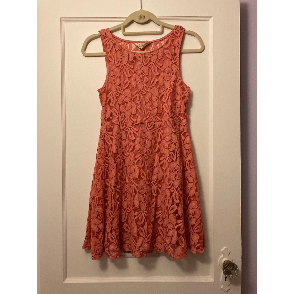Free People coral pink floral lace dress, XS